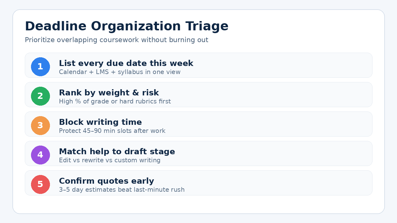 Balancing Assignment Deadlines for Adult Learners 2 Infographic checklist for deadline organization and triage for adult learners