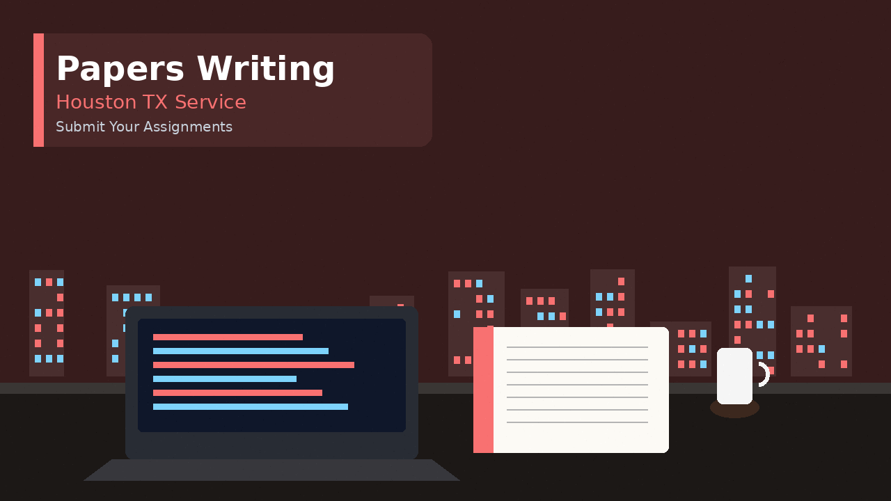 Coral-accent Houston desk scene for papers writing service support
